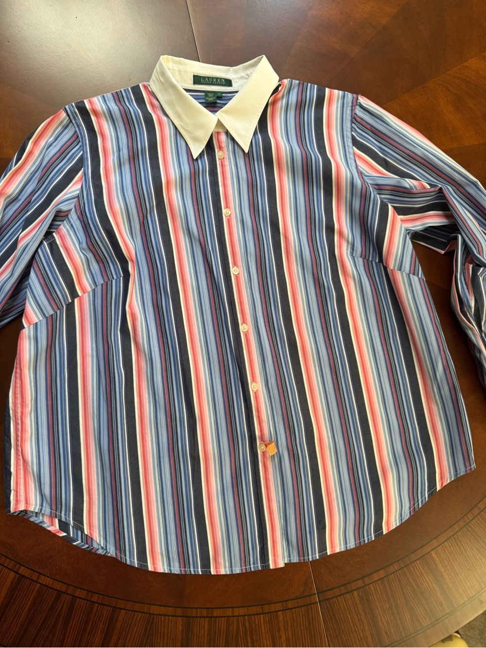 Lauren Ralph Lauren Striped Button-Up Shirt in Navy, Red, White